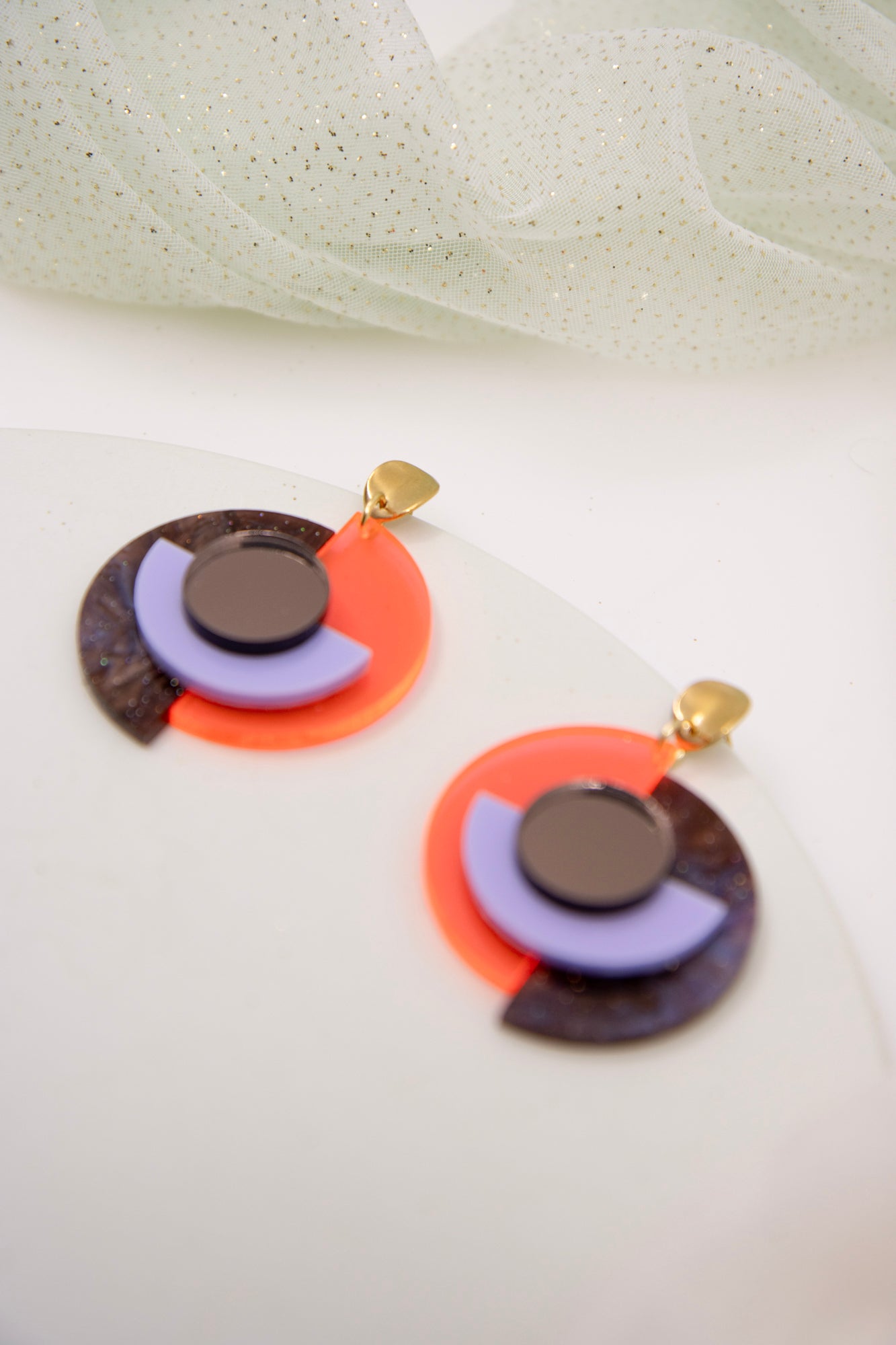 "RENA" OhrStecker neonorange & braun