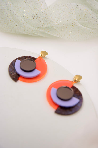 "RENA" OhrStecker neonorange & braun