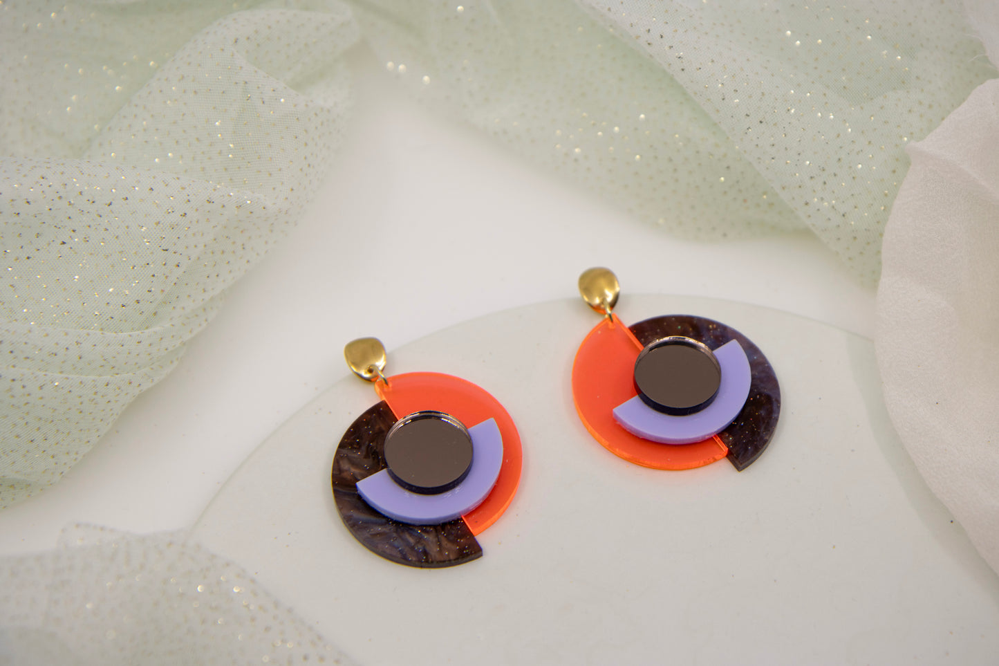 "RENA" OhrStecker neonorange & braun