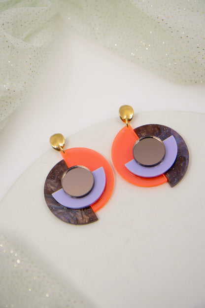 "RENA" OhrStecker neonorange & braun