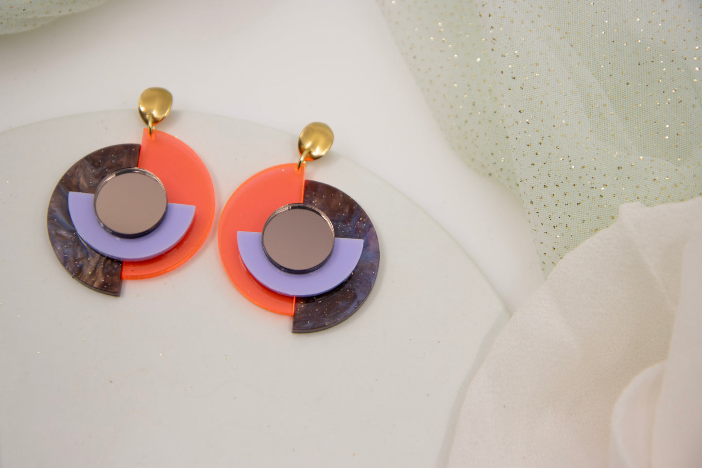 "RENA" OhrStecker neonorange & braun