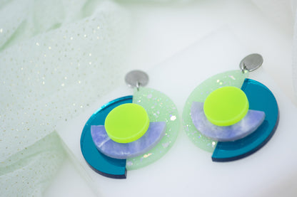 "RENA" ELECTRIC OhrStecker Neongrün & Petrol