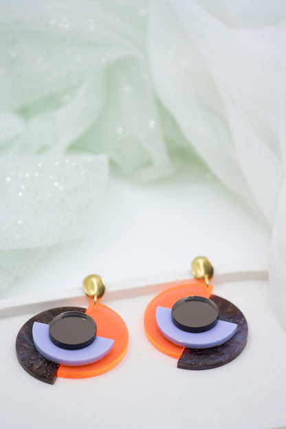 "RENA" OhrStecker neonorange & braun