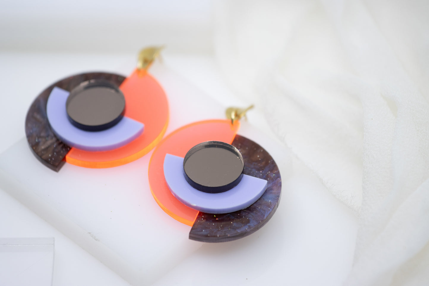 "RENA" OhrStecker neonorange & braun