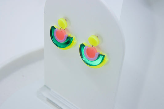 Dopamine Dressing Ohrringe BINA – neon gelb & spiegelgrün