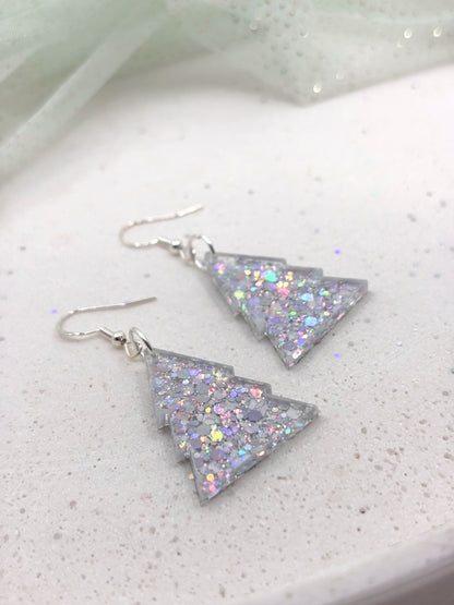 Holografische Glitter Weihnachts-Ohrringe aus Acrylglas