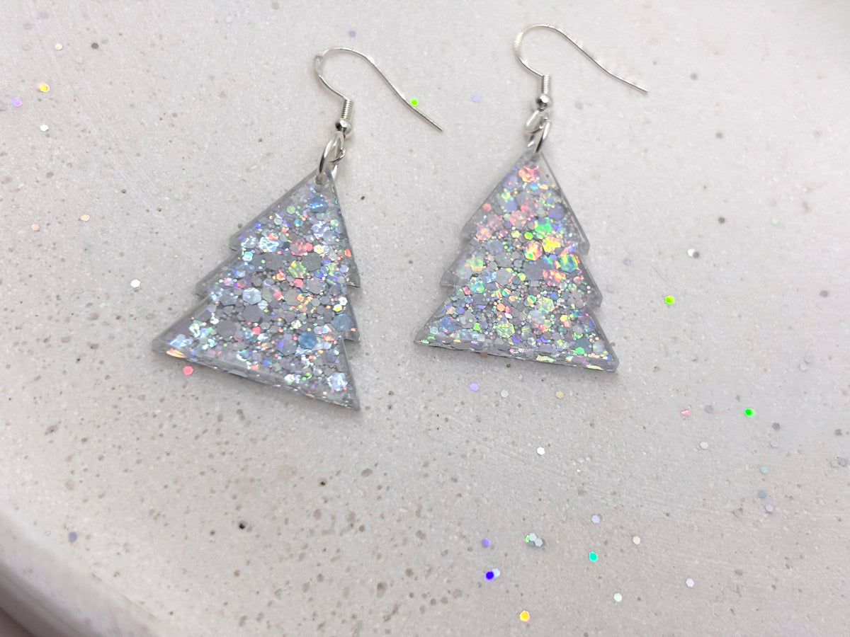 Holografische Glitter Weihnachts-Ohrringe aus Acrylglas