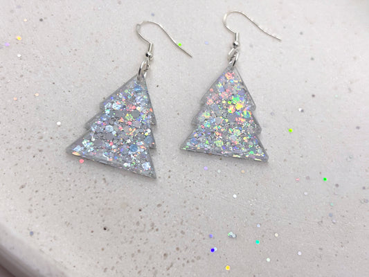 Holografische Glitter Weihnachts-Ohrringe aus Acrylglas