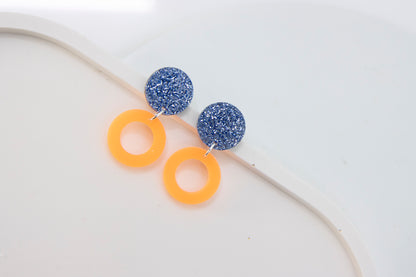 Glitter-Blau & NEON-Orange "LENA"Ohrring Geometrisch