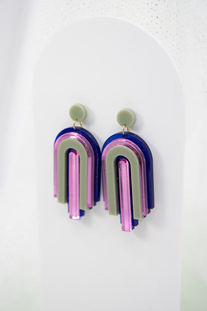 Geometrische Acryl Ohrringe – Spiegelblau & Spiegel Pink