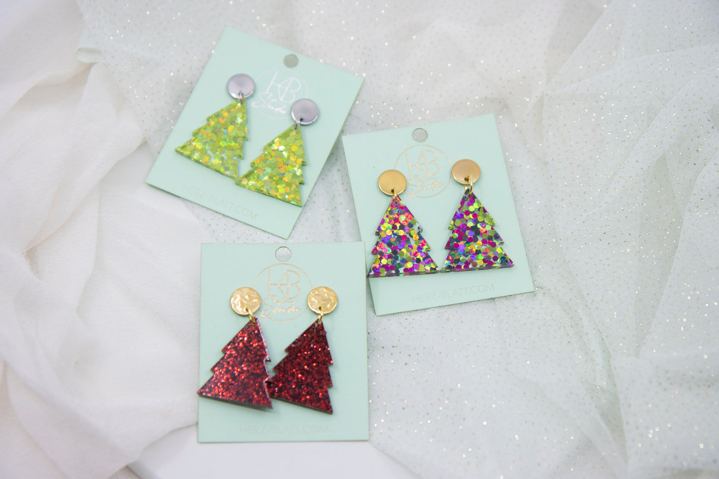 Glitzernde Weihnachts-Ohrringe aus Acrylglas – 3 Farben