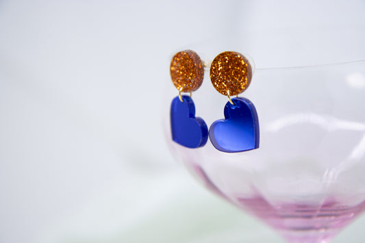 Herz Ohrringe MIDI | Orange Blau