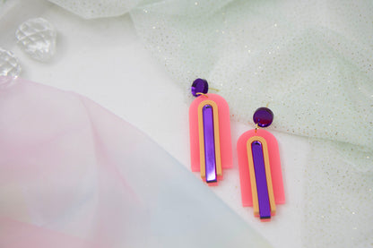 Geometrische statement Ohrstecker Leuchtend, frisch "GINA" – Neon Pink